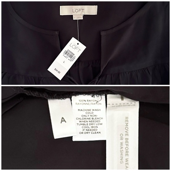 LOFT NWT L XL Flutter Sleeve Split Neck Tassel Top in Black - Picture 6 of 9